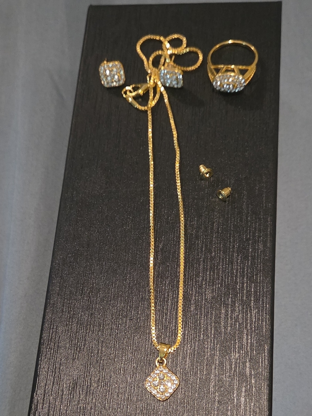 Gold Cubic Zirconia Pendant Necklace and Earrings Set